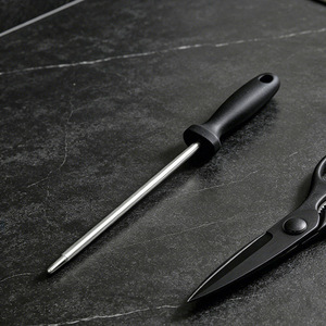Stainless Steel Manual <b>Knife</b> <b>Sharpener</b> Stick For Household And Butcher Use With Black Handle - Product Image 1