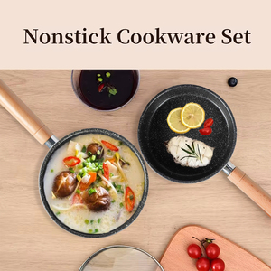 Wholesale <b>Stainless</b> <b>Steel</b> Non Stick Fry <b>Pan</b> Cookware Set Steamer Japanese Style Milk Pot with Wooden Handle with Lid And Steamer - Product Image 6