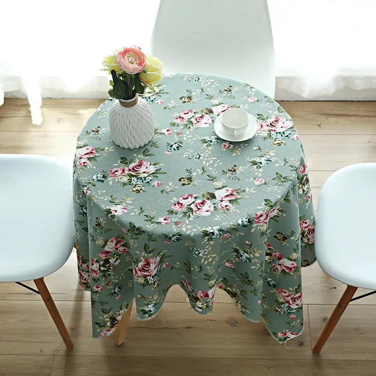 140*140 ซม.ผ้าปูโต๊ะปิกนิกผ้าปูโต๊ะสีเขียวมรกตผ้าปูโต๊ะลายดอกไม้