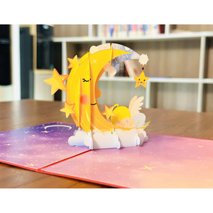 Lune bébé bébé baptême 3d lune et étoile rêveuse nouveau-né un mois et premier anniversaire carte d'invitation - Product Image 2