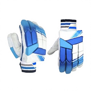 Professional <b>Cricket</b> Batting Gloves Adult Leather Palm Finger Protection High Grip Practice Match Sports Gloves <b>White</b> Blue - Product Image 2