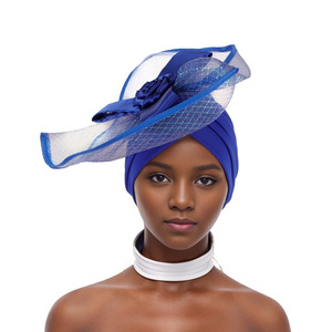 Nuevo turbante elegante exagerado con cabeza de flor grande <span class=keywords><strong>para</strong></span> mujer, gorra de fiesta, hermosos accesorios <span class=keywords><strong>para</strong></span> el cabello de boda - Product Image 5