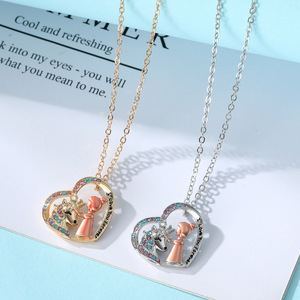 Collier avec pendentif en forme de licorne et de petite fille, en alliage de Zinc, serti de diamants, cadeau pour femmes, bijoux à la mode - Product Image 1