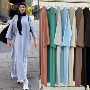 Loriya Nieuwe Sweatshirt Abaya Moslim Jurken Dagelijks Dragen Casual Jurken Effen Eenvoudige Vrouwen Abaya Islamitische Kleding