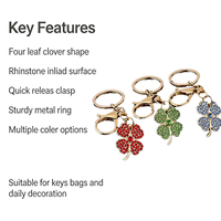 Porte-clés personnalisé en métal avec strass en forme de trèfle à quatre feuilles, pendentif porte-bonheur avec fermoir pour clés de voiture, sac à dos, sac à main, sac cadeau, décoration quotidienne