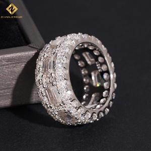 Moissanite Eternity Band <b>Rings</b> 18K Gold Plated Emerald Cut Pave Setting Luxury <b>Mens</b> Wedding Jewelry <b>Ring</b> - Product Image 3