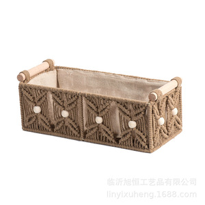 Hand Woven Cotton Rope <b>Storage</b> Box Rectangle Bohemian Style Desktop Organizer Cosmetic <b>Basket</b> - Product Image 5