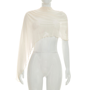 Viviblook C26BS153 Women Summer New Solid Color Sexy Sleeveless Asymmetrical <b>Shawl</b> Mesh Skinny Bodysuit - Product Image 5