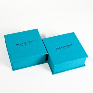 PackSecret New Arrival Custom <b>Black</b> Logo Magnetic Closure Square Jewelry <b>Box</b> Blue Paper Book Style Magnet <b>Box</b> With Foam Insert - Product Image 2