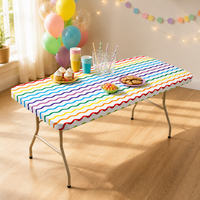 Elastische Kante Regenbogen-Wellen PEVA Tischdecke 8ft Wasserdichte Einweg-Rechteckige Kunststoff-Tischabdeckung für Großhandel und Veranstaltungen