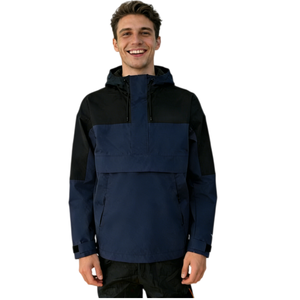 Veste anorak en nylon rigide pour homme AQTQ, imperméable, coupe-vent, demi-zip, avec capuche, pour les sports d'hiver en plein air - Product Image 1
