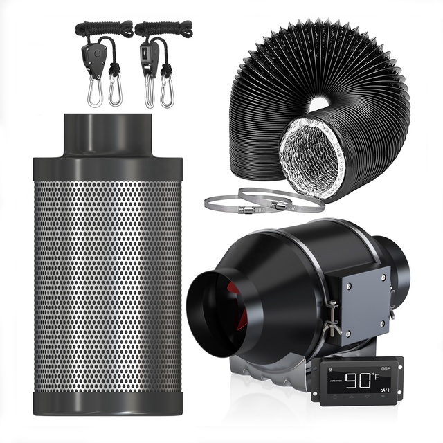 Air Filtration Kit 4 Inch 220 CFM Ducted Exhaust Ventilation Fan with Intelligent Smart Speed Controller and Carbon Filter