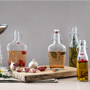 250Ml 500Ml Hình Chữ Nhật Phẳng Bình Thủy Tinh Trong Suốt Đồ Uống Chai Giấm Táo Bằng Thép Không Gỉ Lật Đầu - Product Image 6