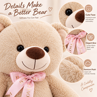Peluche personnalisée, ours en peluche beige, animal en peluche avec nœud en satin rose, peluches douces au toucher, pour la Saint-Valentin, décoration de la maison, cadeau
