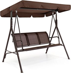 Luxury Outdoor <strong>Garden</strong> <strong>Bench</strong> 3 Seat Comfortable Metal <strong>Swing</strong> Chair with Sun Canopy - Product Image 2