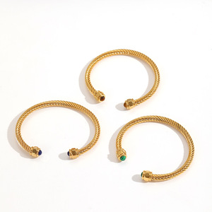 สร้อยข้อมือเหล็กไทเทเนียมลายเกลียวเรขาคณิต เครื่องประดับผู้หญิง ประดับด้วยหินธรรมชาติ ของขวัญสำหรับเธอ - Product Image 4