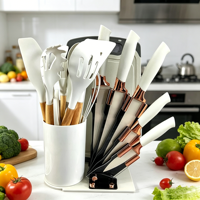 Ensemble d'ustensiles de cuisine en silicone 19 pièces, résistant à la chaleur, avec support – Offre spéciale