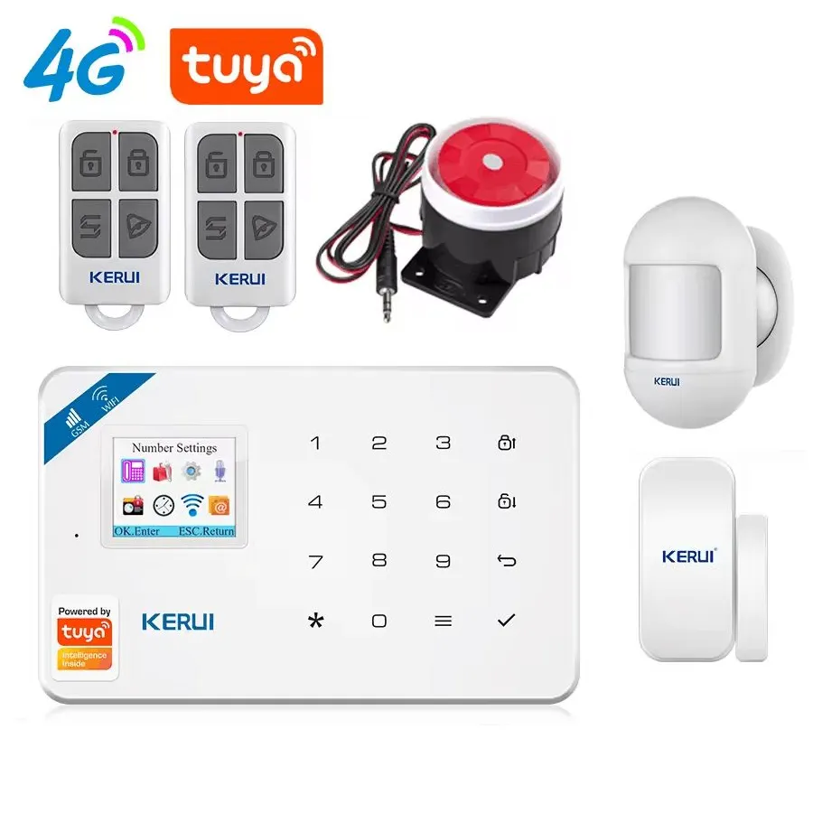Kerui W184 Sistema de alarme 4G WIFI GSM Tuya Sistema de alarme conjunto com sensor GSM Kit de sistema de alarme de segurança doméstica sem fio