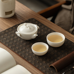 Guanlan Jade Porcelain Quick Cup <b>Set</b> One Pot Two Cups Portable Outdoor Kung Fu <b>Tea</b> <b>Set</b> - Product Image 3