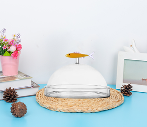 Frasco de Vidrio Transparente de Borosilicato Soplado a Mano con Tapa de Sardina, Soporte Decorativo para Pastel de Vidrio - Product Image 2