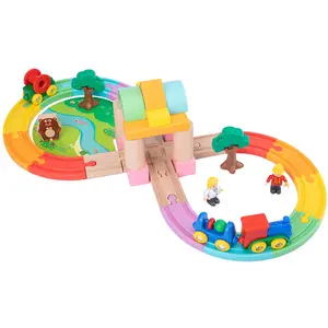Montessori Baby Wooden DIY Magnetic Railway Track Vehicle Train Set Game EducationalTracking Toys For Kids Boys Girls
