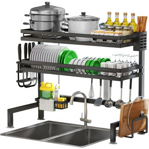 Escurridor de platos de 2 niveles sobre el fregadero, de secado rápido, con soporte para utensilios y almacenamiento para tablas de cortar, para la cocina. - Product Image 1