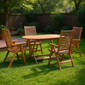Set da Pranzo da Giardino in Legno di Teak a 5 Pezzi, Pieghevole, Stile Rustico, per Esterni - Product Image 2