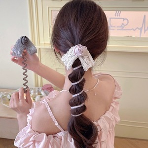 Mode doux dentelle fleur élastique téléphone <span class=keywords><strong>fil</strong></span> <span class=keywords><strong>cheveux</strong></span> cravates mignon téléphone ligne élastique <span class=keywords><strong>cheveux</strong></span> corde - Product Image 2