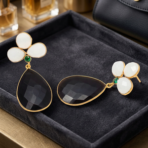 Handmade Silver Gemstone Drop Earrings Gold Plated Ethnic Fashion Dangle Earrings for Wedding Engagement - Product Image 2