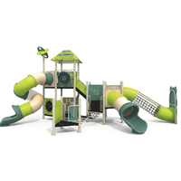 Équipement de jeu extérieur pour maternelle : Château en panneaux PE, toboggan spiralé et filet d'escalade pour aire de jeux pour enfants, parc de trampolines et jardin