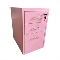 Armoire de rangement en acier à 3 tiroirs avec serrure sécurisée |   Organisateur autoportant rose moderne pour bureau, maison, chambre et cuisine