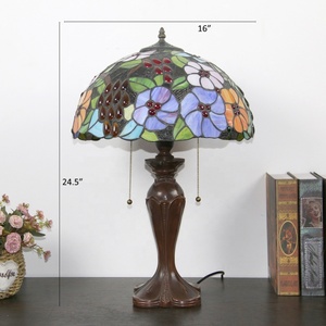 LongHuiJing Handcrafted 16-Inch European Tiffany Style Stained Glass Table Lamp AC Powered LED Accent <b>Light</b> 2700K Warm White - Product Image 6