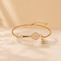 Bracelet en acier inoxydable 316L pour femme, avec breloque raquette de tennis et motif léopard, doré, étanche, cadeau pour elle