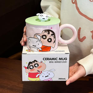 Crayon Shinchan <b>Ceramic</b> <b>Mug</b> With <b>Lid</b> Pink Cartoon Design For Coffee Tea Breakfast Cup Gift For Women - Product Image 3