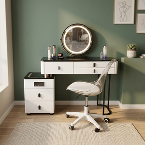Modern <b>Makeup</b> <b>Vanity</b> Table With Lighted Mirror Storage Desk For Bedroom Furniture - Product Image 4