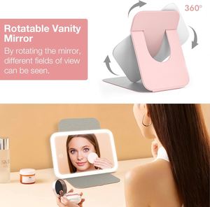High Quality Lighted Folding Pink PU Leather <b>Pocket</b> Cosmetic Mirror 3 Color Modes Rechargeable Battery Silver Finish Custom Logo - Product Image 3