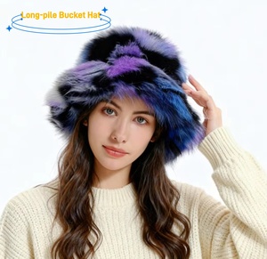Luxury Winter Warm Cartoon Faux Fur Unisex <strong>Fisherman</strong> Bucket Hat <strong>for</strong> Ski Cycling Daily Use Long-pile Bucket Hat Knitted Hat - Product Image 1