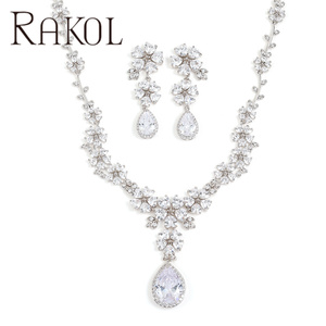 RAKOL SP133 boda novia protagonista lujo cristal CZ circón flor collar joyería conjunto - Product Image 3