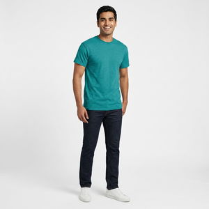 T-shirt vierge en coton de haute qualité pour homme, col rond, personnalisable avec logo OEM, vente en gros, impression sur mesure, bleu soie - Product Image 1