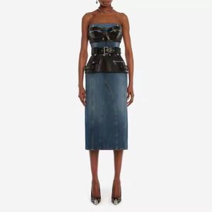 Vestidos de Mezclilla de Alta Calidad para Mujer, Escote Sexy sin Tirantes, Estilo Vintage, Lavado Ácido, Vestido Maxi Ajustado de Jeans - Product Image 1