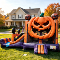 Structure gonflable combinée Halloween Citrouille Orange avec toboggan et château trampoline Jack-o'-lantern pour les entrepreneurs en événements de carnaval