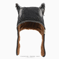 Chapeau d'hiver en jean délavé avec oreilles de chat mignonnes, style aviateur, personnalisable avec logo, pour homme et femme, idéal pour le ski et les activités de plein air – Fabrication depuis 17 ans