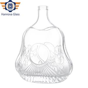 Bouteille en <span class=keywords><strong>verre</strong></span> en forme de gourde plate de 1 litre d'usine pour brandy XO de qualité supérieure avec motif gravé et bouchon doré - Product Image 5