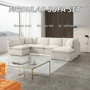 Sofá Modular Moderno de Tela, Conjunto de Salón Tapizado, Sofá Esquinero Relleno de Esponja para Sala de Estar, Apartamento, Villa - Product Image 2