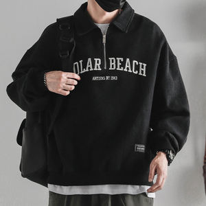 Sweat-shirt en coton solide pour hommes, col ras du cou à fermeture éclair, vêtements personnalisés de haute qualité, vente en gros - Product Image 3