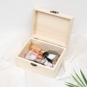 Boîte cadeau simple non peinte avec poignées pour outils, jouets, chaussures, cuisine, vêtements, bijoux |   Bois brut et non poncé - Product Image 6