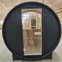 Sauna Exterior Negra Tipo Barril para 2 Personas, Fabricada en Madera de Cedro Rojo Japonés, Impermeable