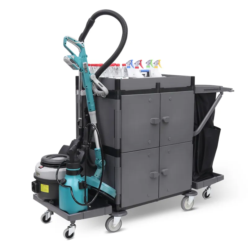 IPC member CT professional cleaning cart Pp housekeeping laundry linen maid cart trolley with vacuum holder