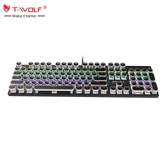 T-WOLF T75 RGB Round Keycaps Mechanical Keyboard 104 Keys Wired Keyboard Mechanical White Wired Mechanical Keyboard Arabic OEM