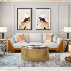 Muebles Foshan, juego de mesa de café de piedra sinterizada Couchtisch dorado de lujo moderno, mesa de centro ovalada de mármol para sala de estar - Product Image 5